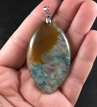 Brown and Blue Druzy Agate Stone Pendant #0UgEzk9OyXY