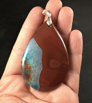 Brown and Blue Druzy Agate Stone Pendant #HyrLH9VxxLg
