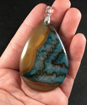 Brown and Blue Druzy Agate Stone Pendant #MKvEupsbKmM