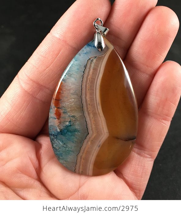 Brown and Blue Druzy Agate Stone Pendant - #wdn1LYUY8tY-1