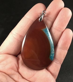 Brown and Blue Druzy Agate Stone Pendant Necklace #dBElAbRB6XM
