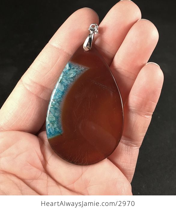Brown and Blue Druzy Agate Stone Pendant Necklace - #dBElAbRB6XM-2