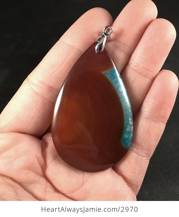 Brown and Blue Druzy Agate Stone Pendant Necklace - #dBElAbRB6XM-1
