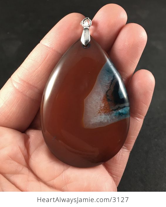 Brown and Blue Druzy Agate Stone Pendant Necklace - #hnM4STgFP5E-2