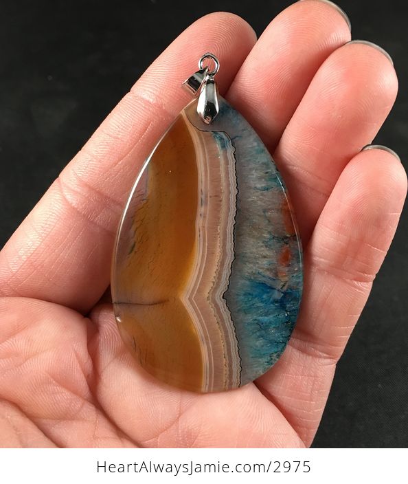 Brown and Blue Druzy Agate Stone Pendant Necklace - #wdn1LYUY8tY-2