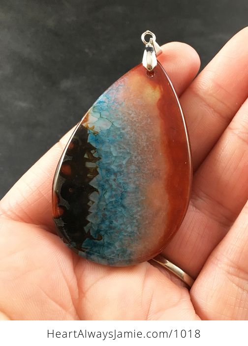 Brown and Blue Druzy Stone Agate Pendant Necklace - #APIKgvQof98-2