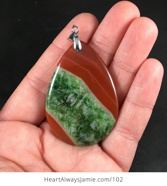 Brown and Diagonal Green Sectioned Druzy Agate Stone Pendant - #gaQuMIE2PzM-1