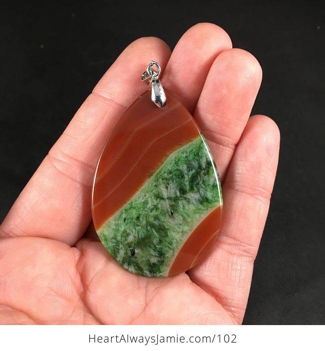 Brown and Diagonal Green Sectioned Druzy Agate Stone Pendant Necklace - #gaQuMIE2PzM-2