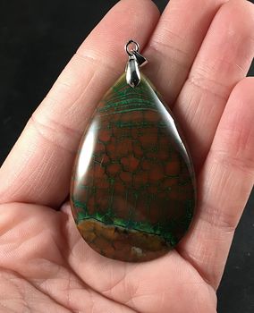 Brown and Green Dragon Veins Agate Stone Pendant #uo5q9eO0djg
