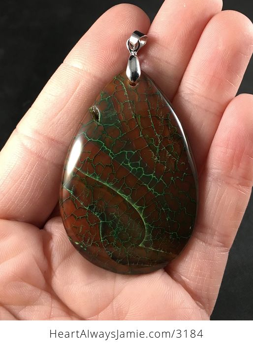 Brown and Green Dragon Veins Agate Stone Pendant - #N4Kw4XgPtzY-1