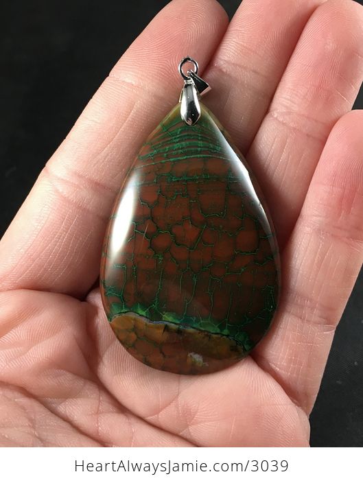 Brown and Green Dragon Veins Agate Stone Pendant - #uo5q9eO0djg-1