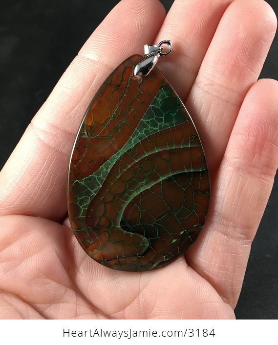 Brown and Green Dragon Veins Agate Stone Pendant Necklace - #N4Kw4XgPtzY-2