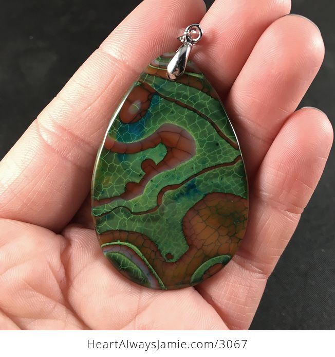 Brown and Green Dragon Veins Agate Stone Pendant Necklace - #kic97LkU7As-2