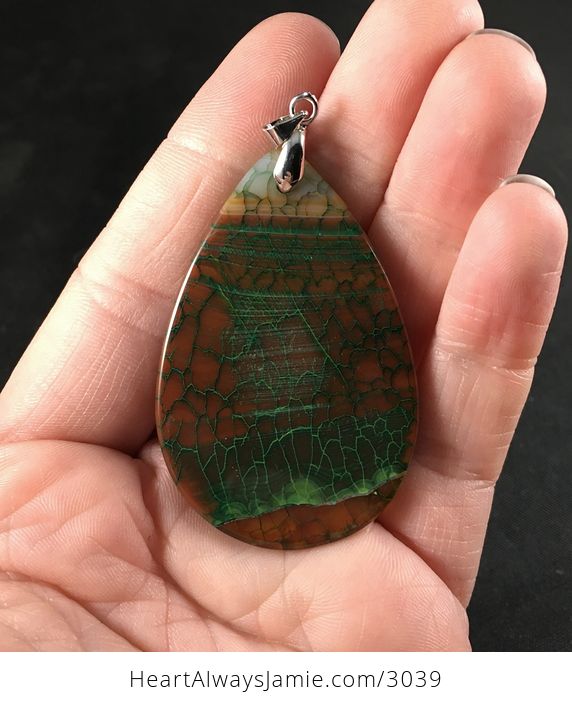 Brown and Green Dragon Veins Agate Stone Pendant Necklace - #uo5q9eO0djg-2