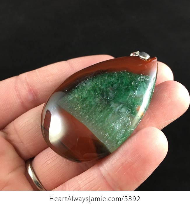 Brown and Green Drusy Agate Stone Jewelry Pendant - #OACYCeYthWQ-3