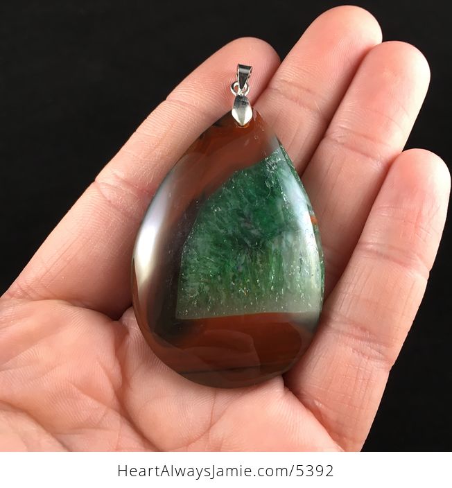 Brown and Green Drusy Agate Stone Jewelry Pendant - #OACYCeYthWQ-1