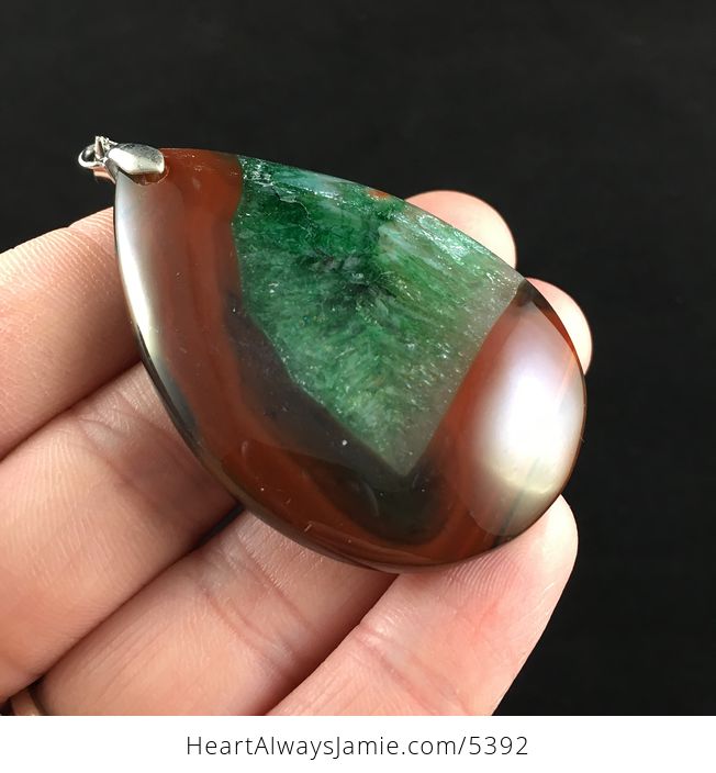 Brown and Green Drusy Agate Stone Jewelry Pendant - #OACYCeYthWQ-4