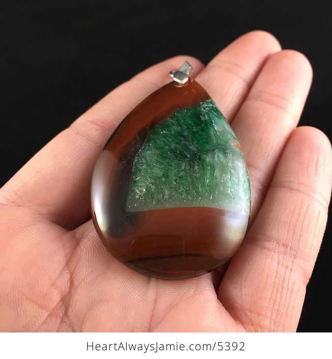Brown and Green Drusy Agate Stone Jewelry Pendant - #OACYCeYthWQ-2