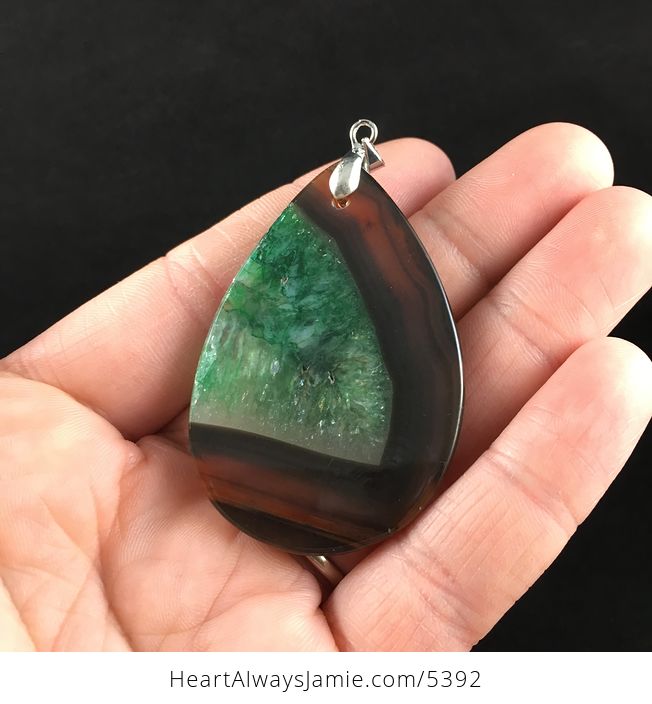 Brown and Green Drusy Agate Stone Jewelry Pendant - #OACYCeYthWQ-6