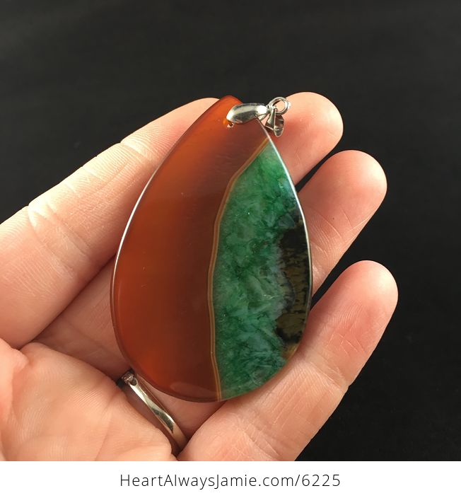 Brown and Green Druzy Agate Stone Jewelry Pendant - #WFtuAoqXyVk-6