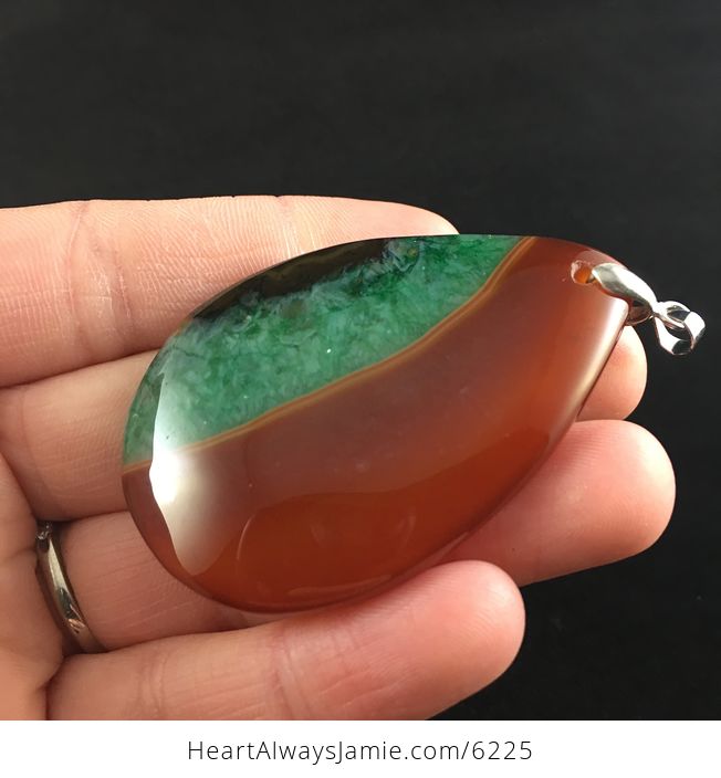 Brown and Green Druzy Agate Stone Jewelry Pendant - #WFtuAoqXyVk-3