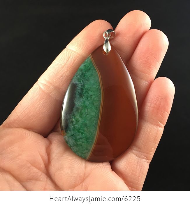 Brown and Green Druzy Agate Stone Jewelry Pendant - #WFtuAoqXyVk-1