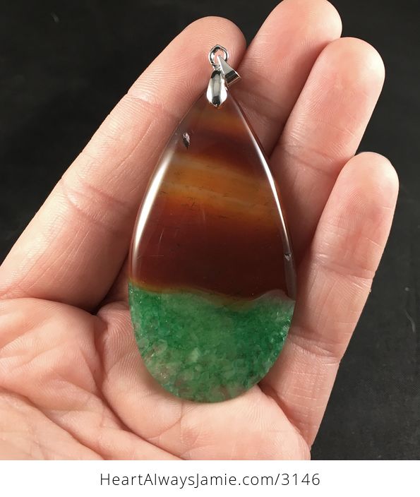 Brown and Green Druzy Agate Stone Pendant - #Rx4opgPhxuY-1