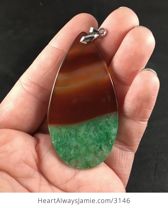 Brown and Green Druzy Agate Stone Pendant Necklace - #Rx4opgPhxuY-2