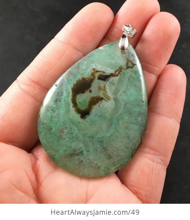 Brown and Green Druzy Stone Agate Pendant - #DwQTLnZfNHI-1