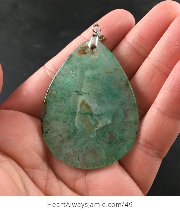 Brown and Green Druzy Stone Agate Pendant Necklace - #DwQTLnZfNHI-2
