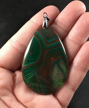 Brown and Green Striped Druzy Agate Stone Pendant #lGdnIkg6YjQ