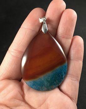 Brown and Orange and Blue Druzy Agate Stone Pendant #c02KyTGyOMs