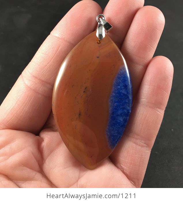 Brown and Orange and Blue Druzy Agate Stone Pendant - #EDIY4oTGkqU-1