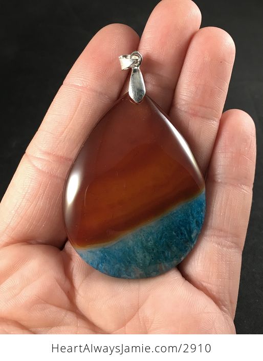 Brown and Orange and Blue Druzy Agate Stone Pendant - #c02KyTGyOMs-1