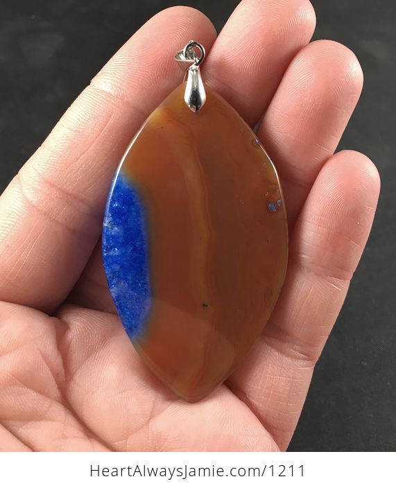 Brown and Orange and Blue Druzy Agate Stone Pendant Necklace - #EDIY4oTGkqU-2