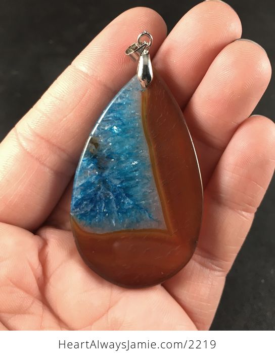 Brown and Orange and Blue Druzy Agate Stone Pendant Necklace - #WnyVlXqv3KM-2