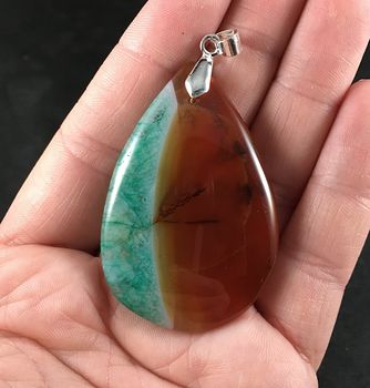 Brown and Orange and Green and Blue Druzy Agate Stone Pendant #0pzkZ6znXS8
