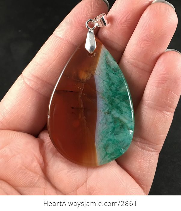 Brown and Orange and Green and Blue Druzy Agate Stone Pendant Necklace - #0pzkZ6znXS8-2