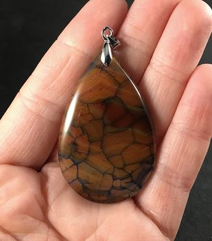 Brown and Orange Dragon Veins Agate Stone Pendant #jovps11hjew