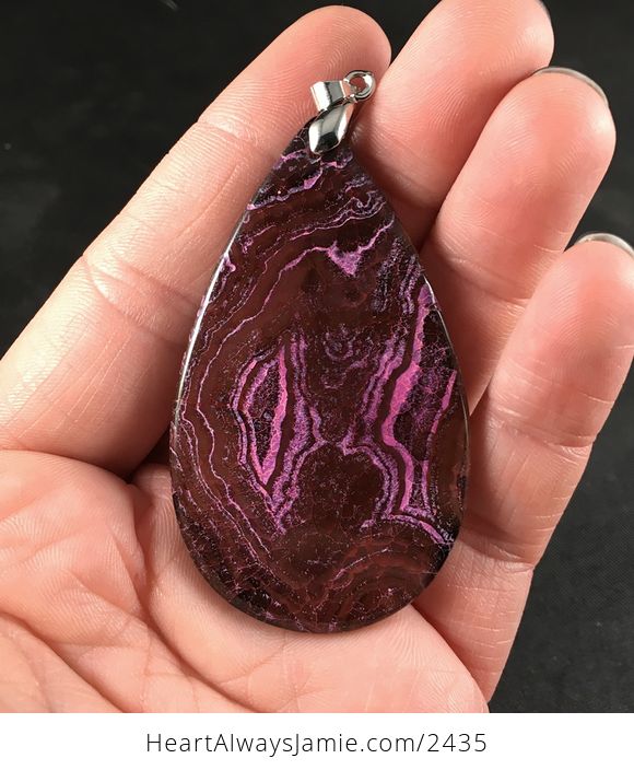 Brown and Pink Dragon Veins Agate Stone Pendant Necklace - #qoOzclBTd0Q-2
