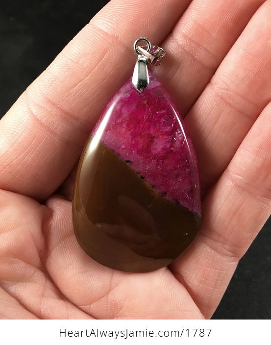 Brown and Pink Druzy Agate Stone Pendant - #FLaARX5CDOU-1