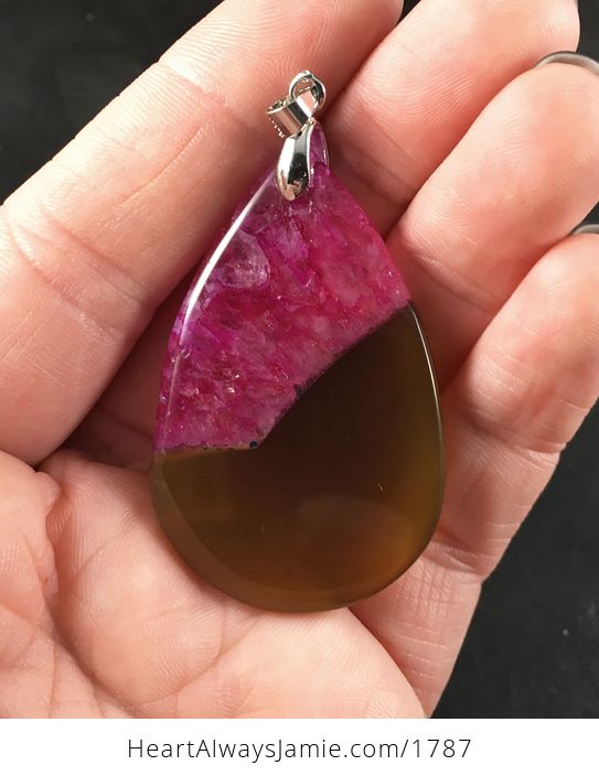 Brown and Pink Druzy Agate Stone Pendant Necklace - #FLaARX5CDOU-2