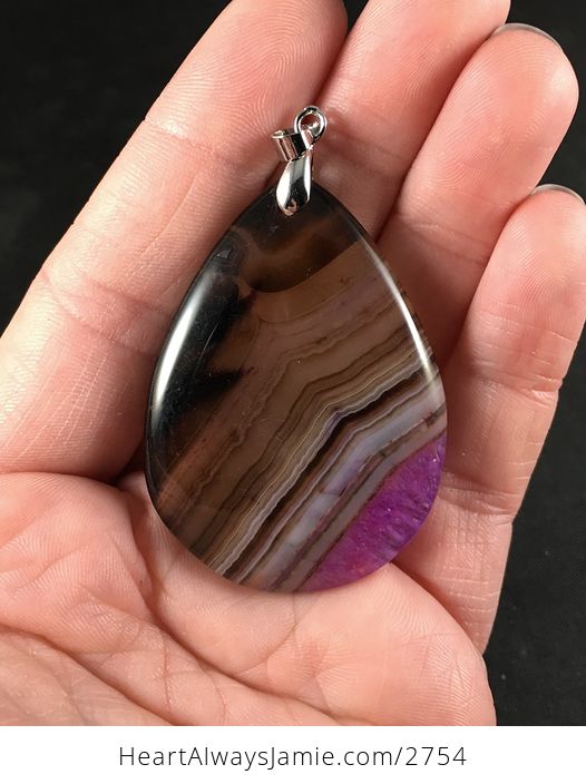 Brown and Pink Druzy Agate Stone Pendant Necklace - #Y9gARZQhLtg-2