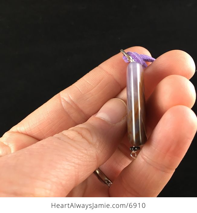 Brown and Purple Agate Stone Jewelry Pendant Necklace - #QMdikVgbkq0-2