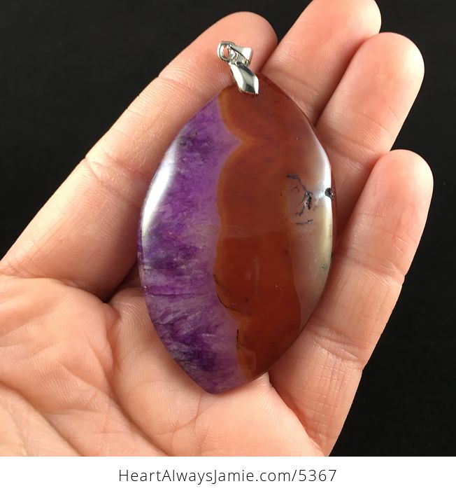 Brown and Purple Drusy Agate Stone Jewelry Pendant - #T6KOzmf8bZo-1