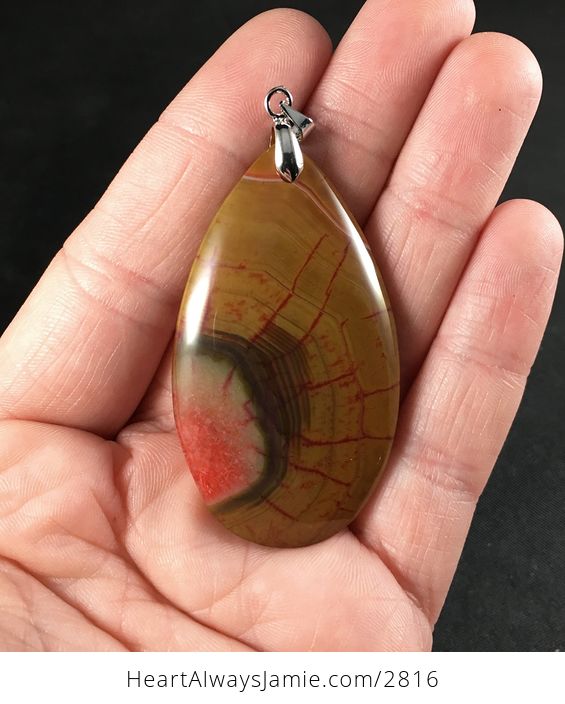Brown and Red Dragon Veins Druzy Agate Stone Pendant - #nKGvp3flqms-1