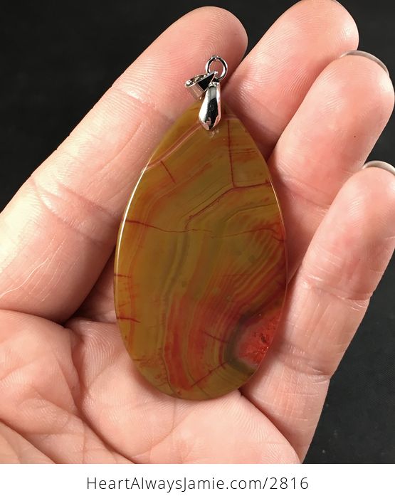 Brown and Red Dragon Veins Druzy Agate Stone Pendant Necklace - #nKGvp3flqms-2