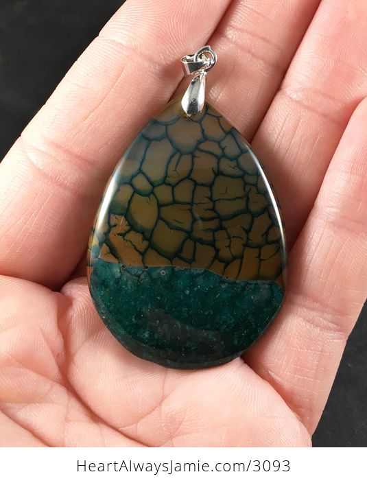 Brown and Teal and Green Dragon Veins Druzy Agate Stone Pendant - #pyr7G008yGQ-1