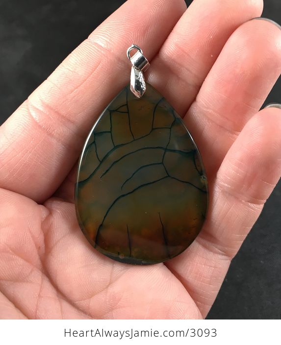Brown and Teal and Green Dragon Veins Druzy Agate Stone Pendant Necklace - #pyr7G008yGQ-2