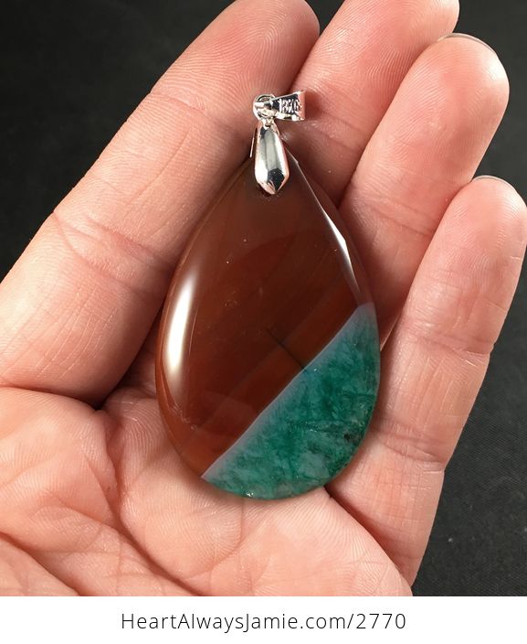 Brown and Teal and Green Druzy Agate Stone Pendant - #WXuRw61RNDE-1